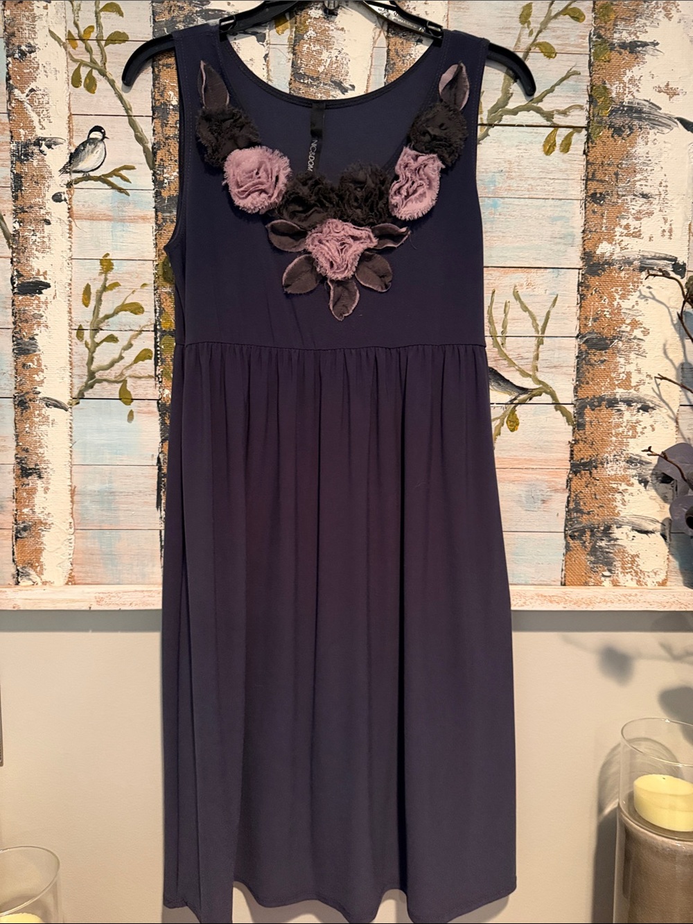 Chic Grey and Purple Floral Boho Midi Dress
